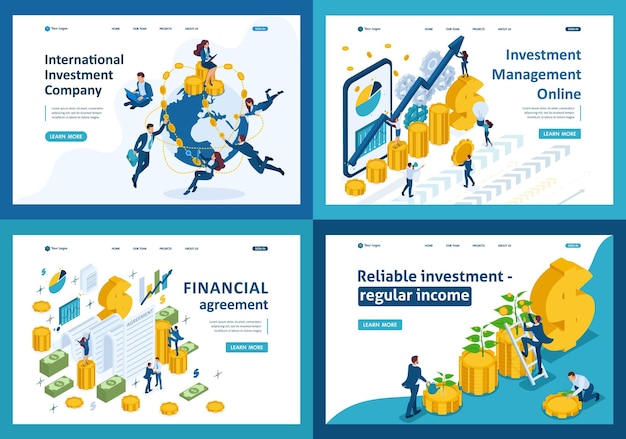 Zestaw Szablonów Projektów Koncepcja Izometryczna Rodzajów Inwestycji światowe Inwestycje Gotówkowe