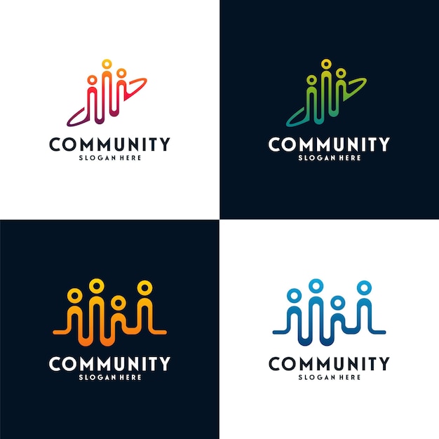 Zestaw Szablonów Projektów Logo Społeczności Ludzi, Wektor Symbol Logo Ludzie Pokonać, Ikona Symbol Logo
