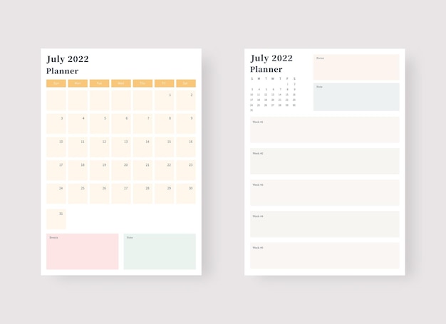 Zestaw Szablonów Terminarza Z Lipca 2022 R. Zestaw Terminarza I Lista Rzeczy Do Zrobienia Miesięczny, Tygodniowy, Dzienny Planer
