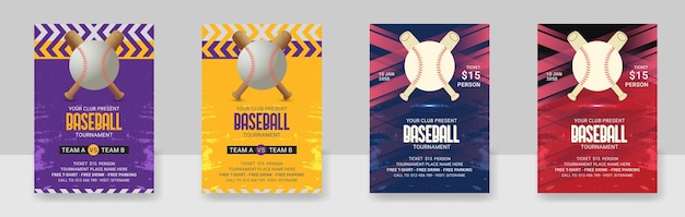 Plik wektorowy zestaw szablonów ulotek turniejów baseballowych wektorów retro lub vintage