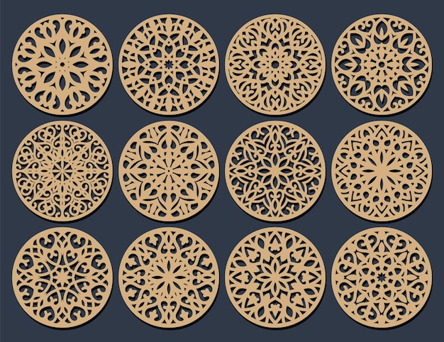 Plik wektorowy zestaw szablonów wektorowych lotus mandala do cięcia i drukowania orientalna ozdoba sylwetki