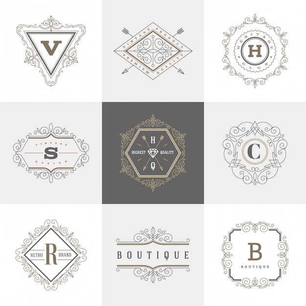 Plik wektorowy zestaw szablonu logo monogram z elementami kaligraficzny elegancki ornament kwitnie.