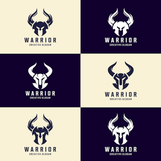 Plik wektorowy zestaw szablonu logo wojownika hełmu, logo spartan, projekt hełmu wikinga