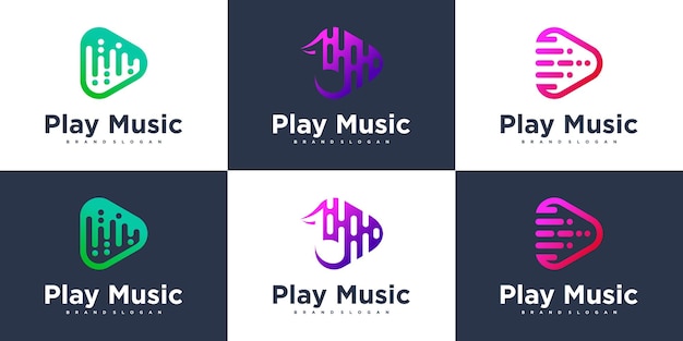 Zestaw Szablonu Projektu Logo Odtwarzania Muzyki Z Koncepcją Koloru Gradientu Premium Wektor