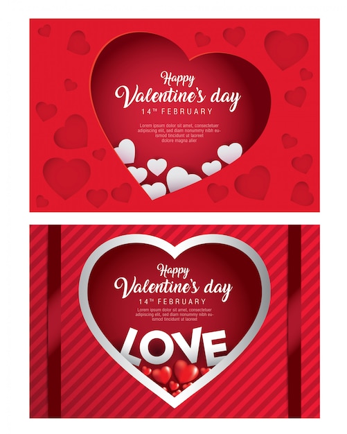 Zestaw Szczęśliwy Valentine Karty I Czerwone Serce Kształt