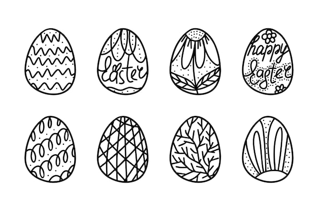 Zestaw Szczęśliwych Pisanek W Stylu Bazgroły Doodle Easter Egg Happy Easter Ręcznie Rysowane Na Białym Tle Szkic Jaj Dla Kart Loga Wakacje Ręcznie Rysowane Ilustracja