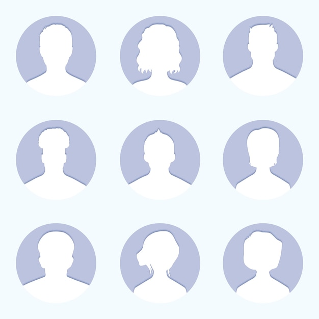 Zestaw sześciu sylwetek głowy osoby dla użytkownika zdjęcia profilowego