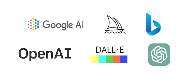 Zestaw Sztucznej Inteligencji Popularne Logo Logotyp Aplikacji Google Ai Midjourney Bing Open Ai Dalle I Czat Gpt Vector Redakcja Izolowana Ikona Równe Ukraina 16 Marca 2023 R.