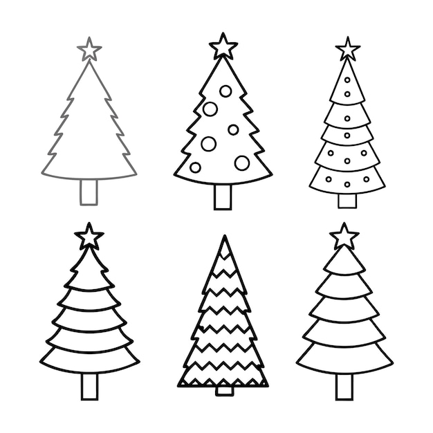 Zestaw sztuki linii drzewa chiristmas i sztuki wektorowej rysunku