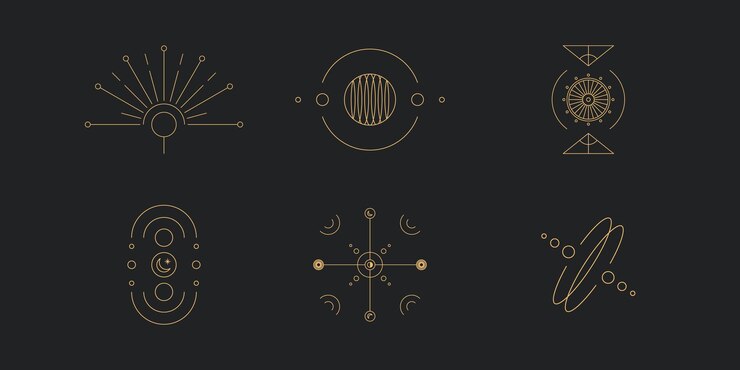 Zestaw sztuki linii księżyca i słońca. Minimalne symbole liniowe boho. Niebiański mistyczny element.