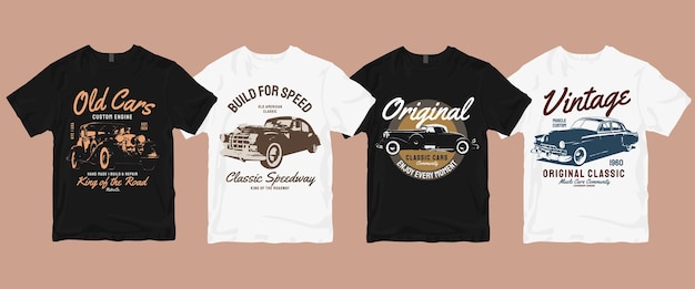 Plik wektorowy zestaw t-shirt vintage old cars