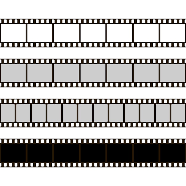 Plik wektorowy zestaw taśm filmowych. kolekcja filmów do aparatu. rama kinowa. szablon negatywu na białym tle