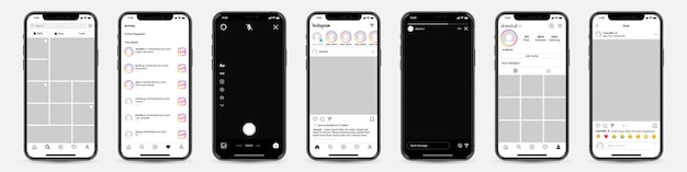 Plik wektorowy zestaw telefonów z ramką szablonu instagram dla sieci społecznościowej