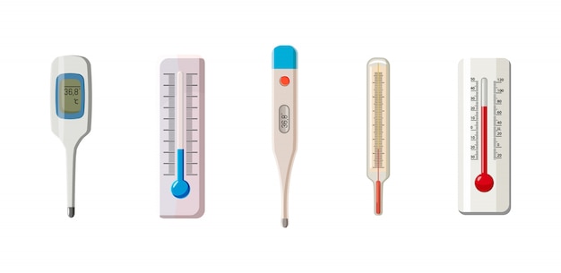 Plik wektorowy zestaw termometrów. kreskówka zestaw termometru
