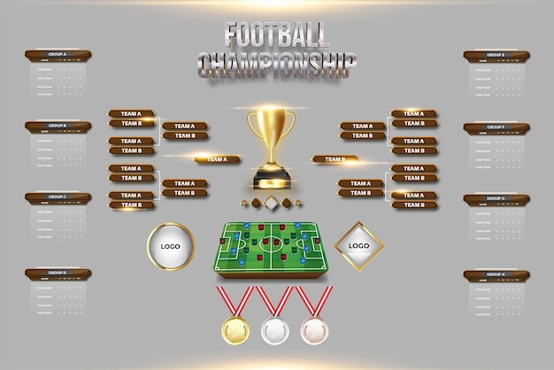 Plik wektorowy zestaw tła transmisji mistrzostw piłki nożnej ze stołem grupy piłkarskiej