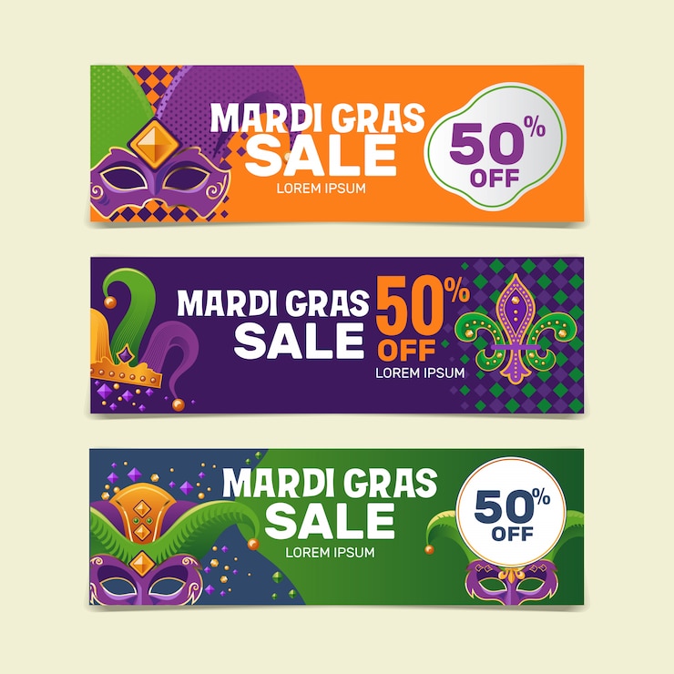 Wektor zestaw transparent sprzedaż mardi gras