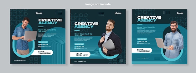 Zestaw Trzech Geometrycznych Tła Agencji Kreatywnej Promocji Banner Social Media Pack Template Premium Vector