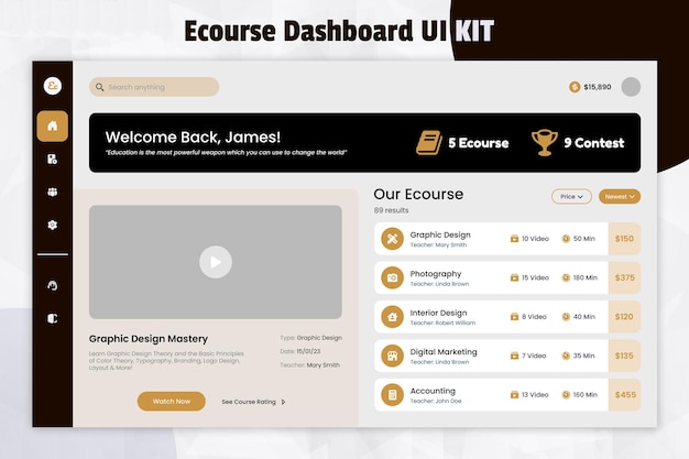 Zestaw Ui Ecourse Learning Dashboard