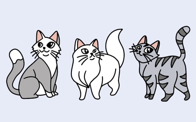 Zestaw Uroczych Kotów Kitty Kreskówka Zwierząt Domowych Znaków Szczęśliwa Kolekcja Ilustracji
