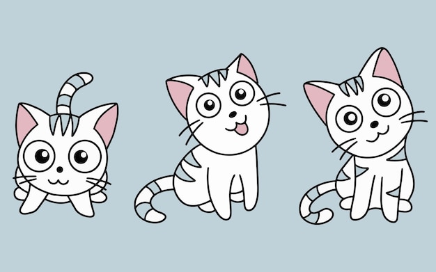 Zestaw uroczych kotów Kitty kreskówka zwierząt domowych znaków szczęśliwa kolekcja ilustracji
