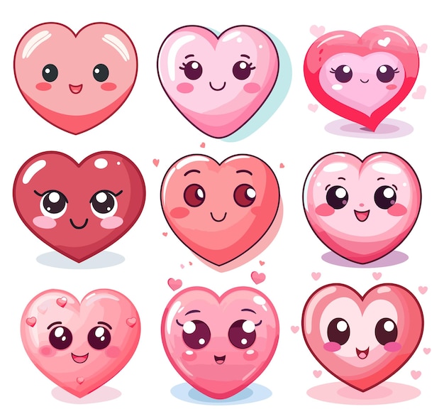 Plik wektorowy zestaw uroczych serc kawaii z różnymi emocjami ilustracja wektorowa
