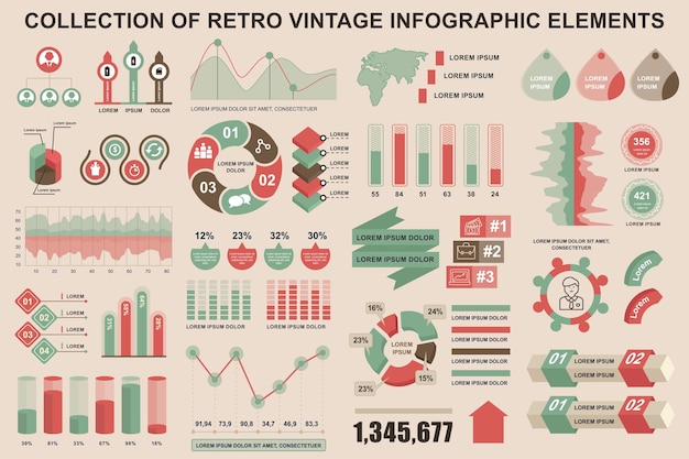 Zestaw Vintage Elementów Infografiki Wizualizacji Danych Wektor Szablon Projektu