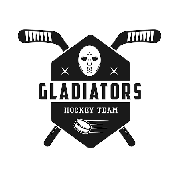 Zestaw vintage retro sport zimowy hokej godło logo odznaka etykieta plakat lub nadruk