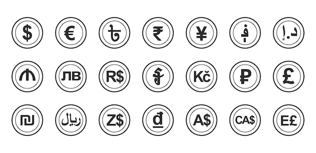 Plik wektorowy zestaw walut pieniężnych różnych krajów świata