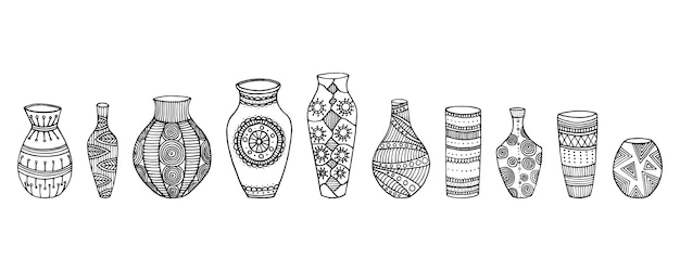 Plik wektorowy zestaw wazonów. różne kształty ręcznie rysowanych wazonów. ilustracji wektorowych. wazony