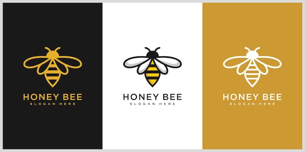 Zestaw Wektor Logo Zwierząt Pszczół Miodnych