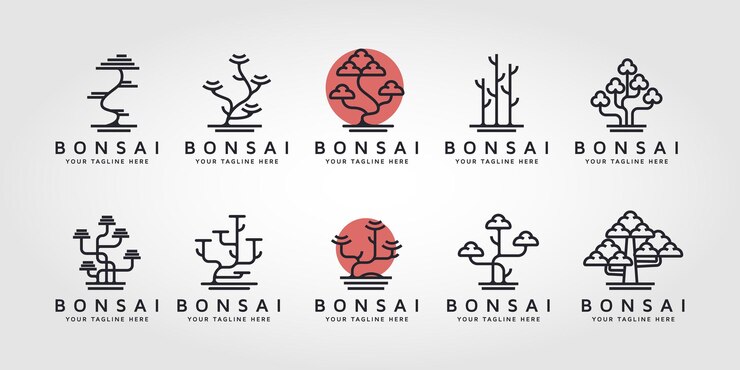 zestaw wektora pakietu drzewka bonsai logo grafiki liniowej symbolu ilustracji projektu