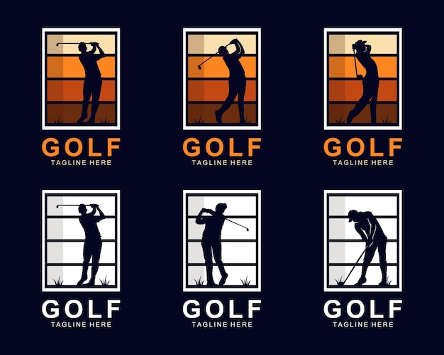 Zestaw Wektora Projektu Logo Sylwetka Golfa