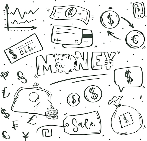Plik wektorowy zestaw wektora symbolu pieniędzy doodle