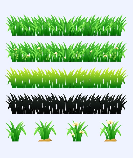 Zestaw Wektorów Premium Z Trawników I Kwiatów