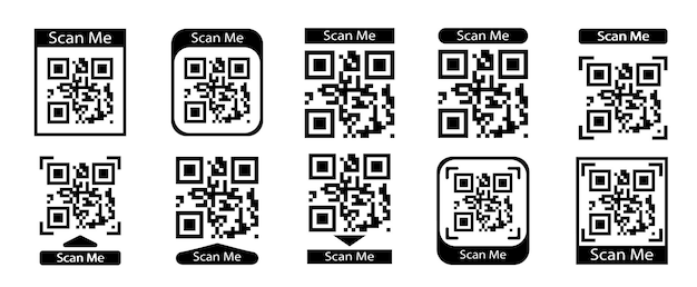 Plik wektorowy zestaw wektorów qrcode. zeskanuj ikonę kodu qr. ikona identyfikatora smartfona z kodem kreskowym. kod qr do płatności, aplikacja mobilna