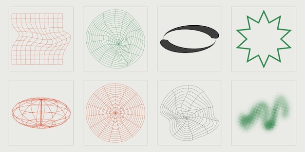 Zestaw wektorów stylu Y2K obiektów Duża kolekcja abstrakcyjnych graficznych symboli geometrycznych Elementy dekoracji graficznej