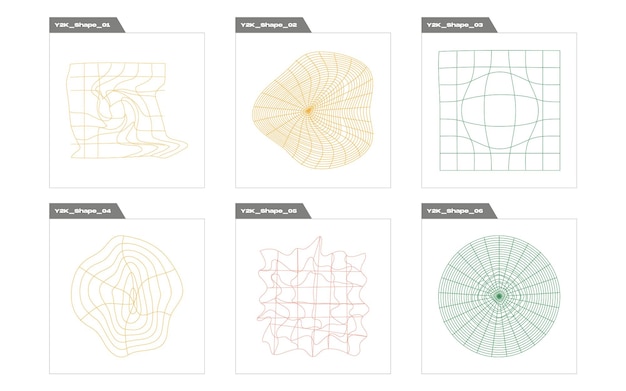 Zestaw wektorów stylu Y2K obiektów Duża kolekcja abstrakcyjnych graficznych symboli geometrycznych Obiekty w stylu Y2K