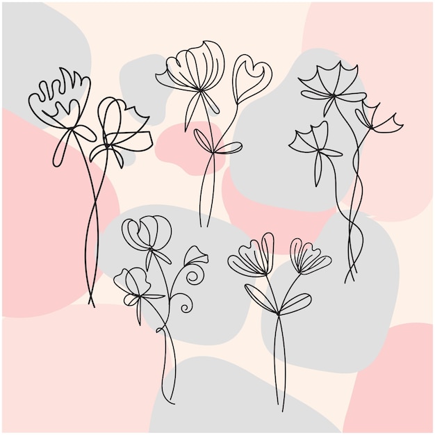 zestaw wektorowy listów botanicznych doodle wildflower linia sztuki