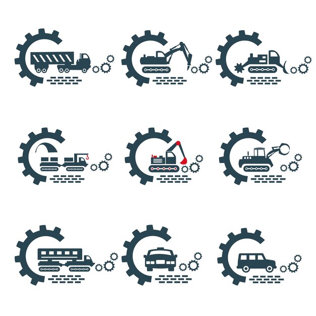 Plik wektorowy zestaw wektorowych logo pojazdów budowlanych i samochodów