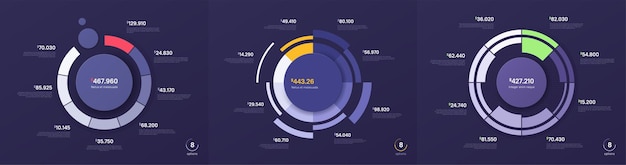 Plik wektorowy zestaw wektorowych wykresów okrągłych projektuje nowoczesne szablony do tworzenia infografik, prezentacji i raportów