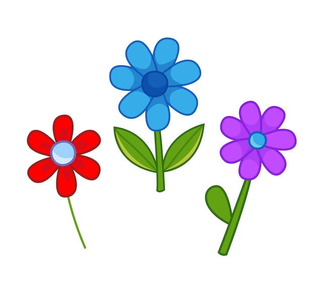 Plik wektorowy zestaw wielobarwnych kwiatów ilustracja wektorowa w kreskówkowym stylu dziecinnym na białym tle zabawne cliparty