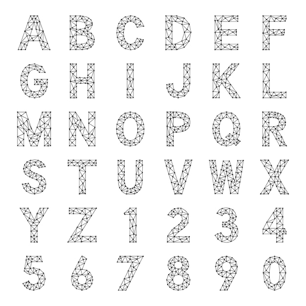 Plik wektorowy zestaw wielokątnych liter i cyfr, wektor clipart.