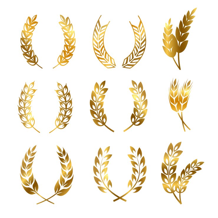 Wektor zestaw wieńców z pszenicy złotej żyta, ornament logo