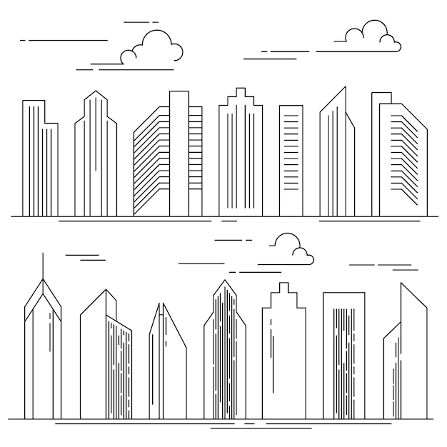 Zestaw Wieżowców W Stylu Liniowym Budynki Miejskie