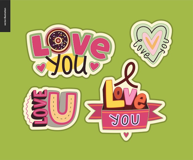 Zestaw współczesnego dziewczęcego listu Love You