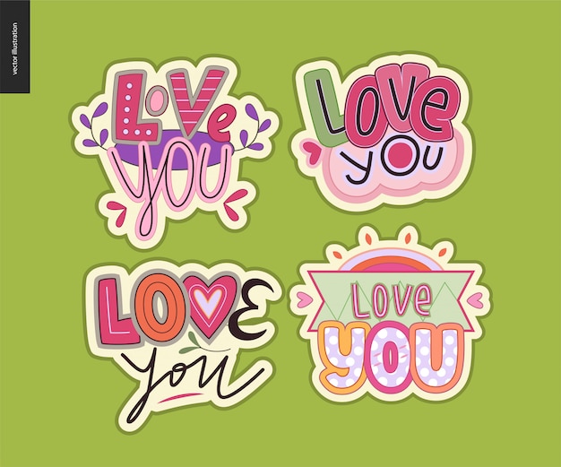 Zestaw współczesnego dziewczęcego listu Love You
