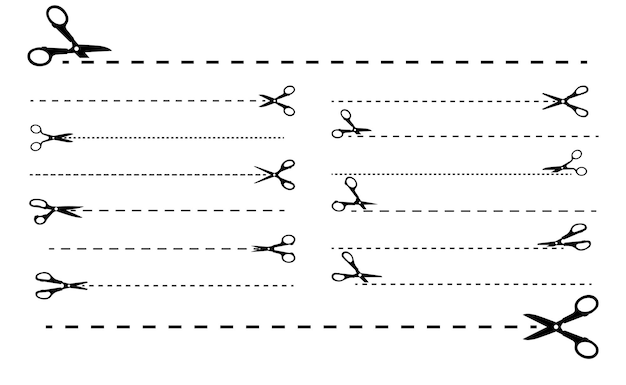 Zestaw Wyciętych Linii Nożyczek Edytowalny Skok Wektor Eps