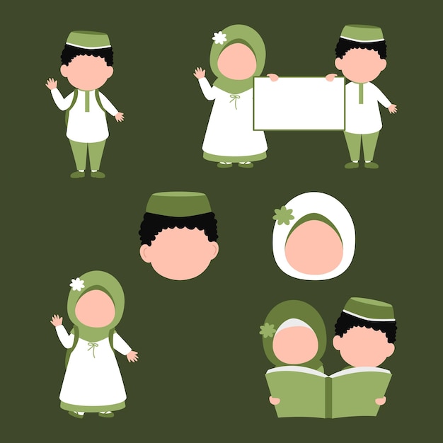 Plik wektorowy zestaw wypowiedzi muzułmańskiego dzieciaka