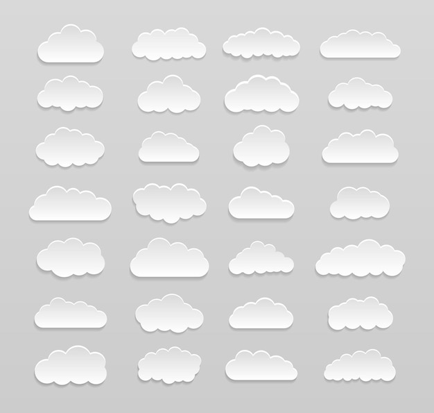 Plik wektorowy zestaw wzorów chmur kreskówka na białym tle
