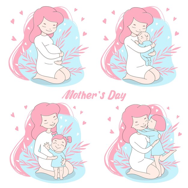 Zestaw Z Młodą Mamą I Dzieckiem Na Dzień Matki
